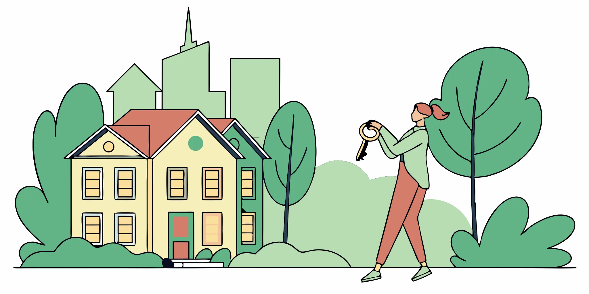 Mixed-use property loan with keys held in front of building.